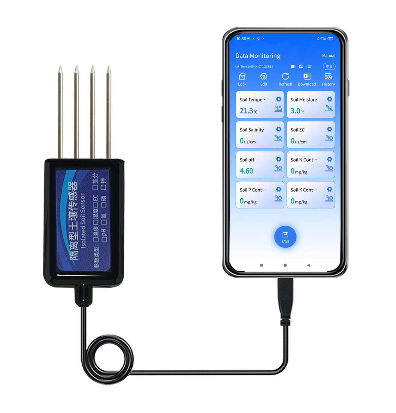 Temperature Humidity Sensor - 8-in-1 digitale bodemsensor Android bodemtemperatuur vochtigheid