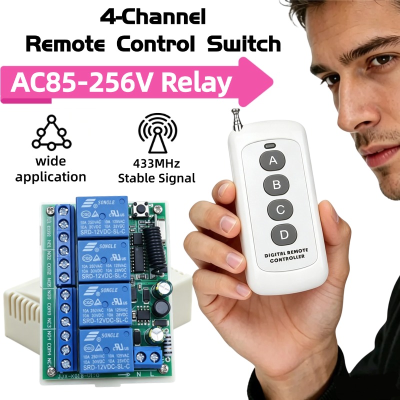 433Mhz Receiver Module - 433 MHz AC 110V 220V 4-kanaals